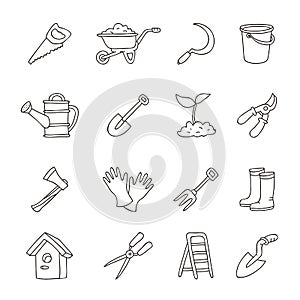 Set of icons of garden tools