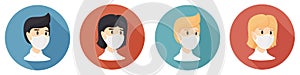 A set of icons with a girl and a man. Sign-wear masks. protect yourself from the coronavirus. Brunettes and Blonds in white shirts