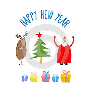 Set icons for happy Christmas and new year. Christmas tree and