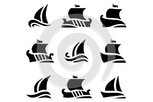 Set icons of historic sailboats in sea eps10