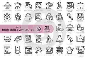 set icons household appliance 01