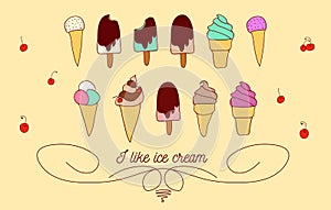 Set of icons of ice cream