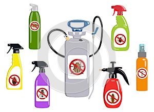 Set of icons insect sprayers. Anti Bug. Vector illustration photo