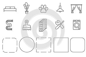 Set of icons of leisure learning logos symbol panel category for website internet order interior for home illustration