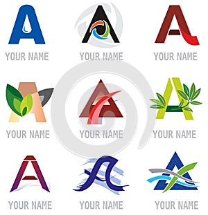 Set of Icons and Logo Elements Letter A Vector Illustration