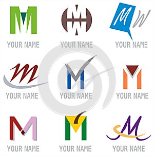 Set of Icons and Logo Elements Letter M Vector Illustration