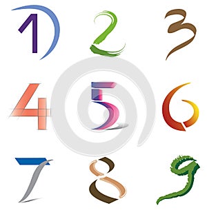 Set of Icons and Logo Elements Numbers Digits 1 to 9