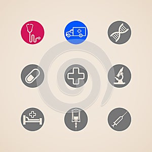 Set of icons with medical items photo