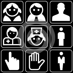 Set of icons (medicine, smiles, hands)