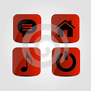 Set of icons - Message, Music note, Home and Power icons