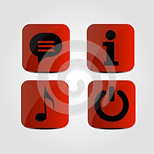 Set of icons - Message, Music note, Info and Power icons