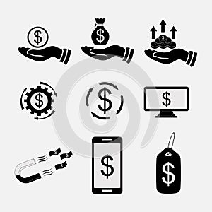 Set icons money, bank transfers, cash