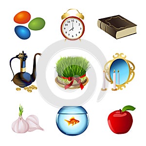Set icons for Nowruz holiday. Iranian new year. Vector illustration.