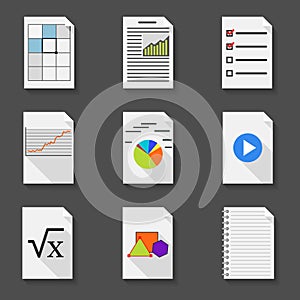 Set of icons office documents in a flat style