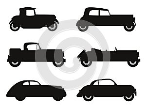 Set icons old retro car black silhouette vector illustration