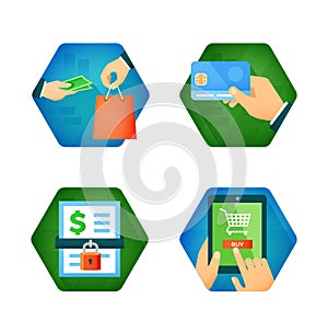 Set of icons about online shopping, pay buy card