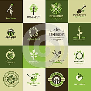 Set of icons for organic food and restaurants