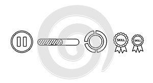 Set of Icons: Pause, Progress Bar, Loading Circle, Skill Badges