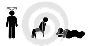 Set of icons, a person is ill, illustration of dizziness, weakness, fainting