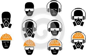 Set of icons personal protective equipment on head