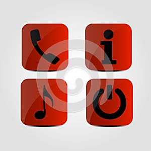 Set of icons - Phone, Music note, Info and Power icons