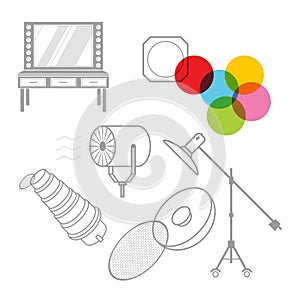 Set of icons photo studio equipment