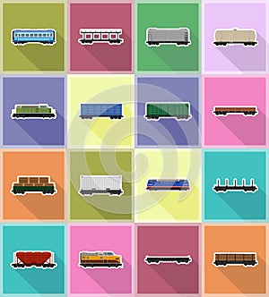 Set icons railway carriage train flat icons vector illustration
