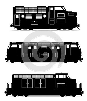 set icons railway locomotive train black outline silhouette vector illustration