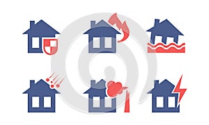 Set of icons related to house insurance theme. Property protection. Flat vector for mobile app interface or advertising