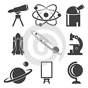 A set of icons related to science, research and discovery. Vector on a white background. photo