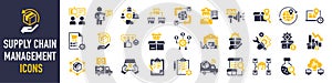 Set of icons related to supply chain management, value chain.