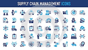 Set of icons related to supply chain management, value chain, logistic.