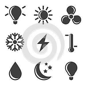 Set of icons of the remote control cooling system and air conditioning. Vector on white background.