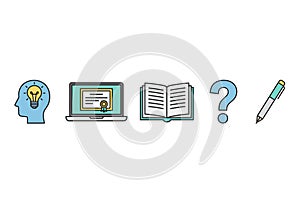 Set of Icons Representing Education, Learning, and Knowledge Acquisition