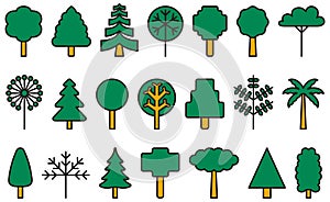 Set of icons representing trees