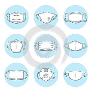 Set of icons of safety breathing masks