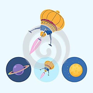 Set icons with saturn, spaceship, moon, vector illustration