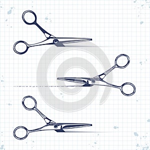 Set icons scissors with cut lines isolated