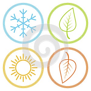 Set icons season image season, winter spring summer autumn, vector sign symbol season snowflake leaf and sun
