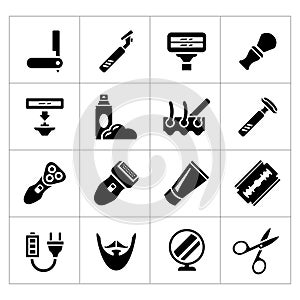 Set icons of shave, barber equipment and accessories photo