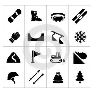 Set icons of skiing and snowboarding