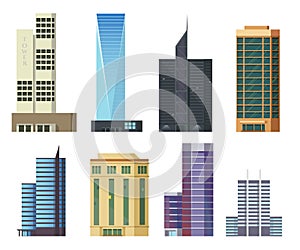 Set of icons skyscrapers.Buildings and modern city houses,flat illustration