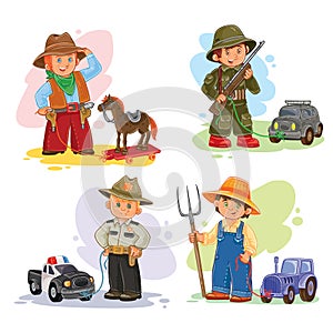 Set icons of small children different professions