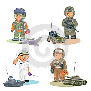 Set icons of small children different professions