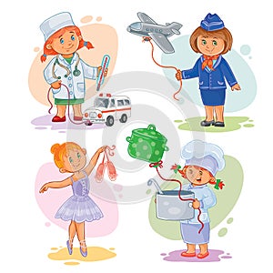 Set icons of small children different professions