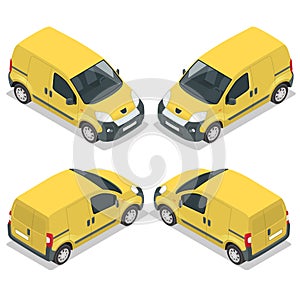 Set of icons small truck for transportation cargo. Van for the carriage of cargo. Delivery car. Vector flat 3d isometric