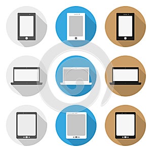 Set of icons smartphone, laptop and tablet in a flat design