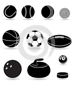 Set icons sport balls black silhouette vector illu