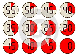 Set of icons stopwatch. The vector illustration.
