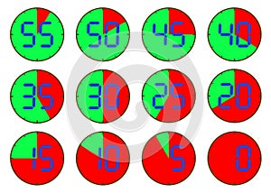 Set of icons stopwatch. The vector illustration.